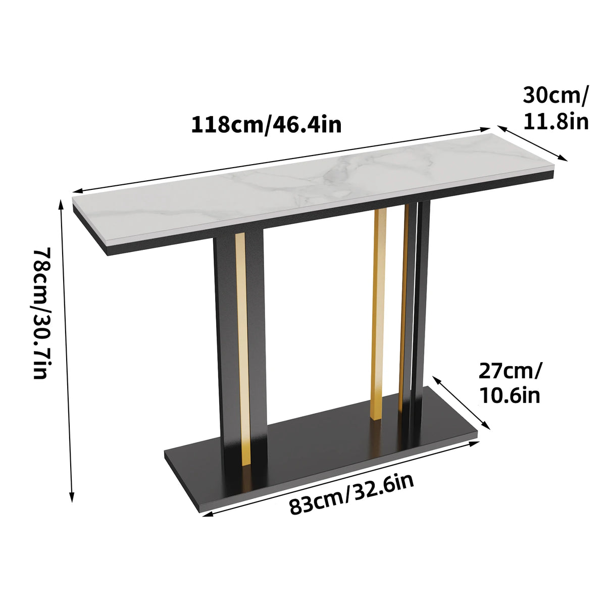 Delicate Texture Marble Console Table Living Room Bedroom Narrow Long Sofa Table Hall Display Stand Black Gold