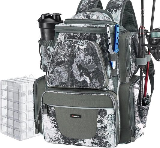 Fishing Backpack with 2 Rod Holders & 4 Tackle Boxes, Large Tackle Storage Bag With Rain Cover for Fishing Gear