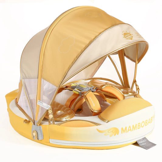 HECCEI Swim Float with Canopy UPF 50+ Sun Protection Pearl Foam Mambobaby  Non-Inflatable Solid Baby Pool Float with Tail