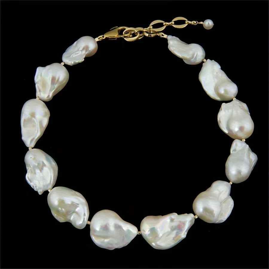 MYSOYA 15-20mm White Baroque Freshwater Pearl Necklace Extender Chain Gift Box Perfect For Wedding Birthday Christmas New Year