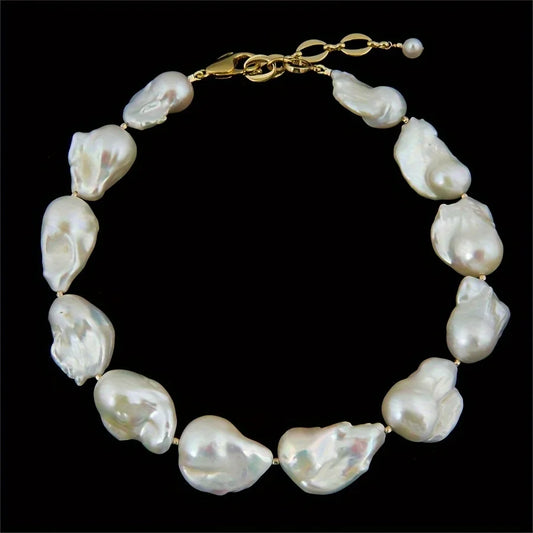 MYSOYA 15-20mm White Baroque Freshwater Pearl Necklace Extender Chain Gift Box Perfect For Wedding Birthday Christmas New Year
