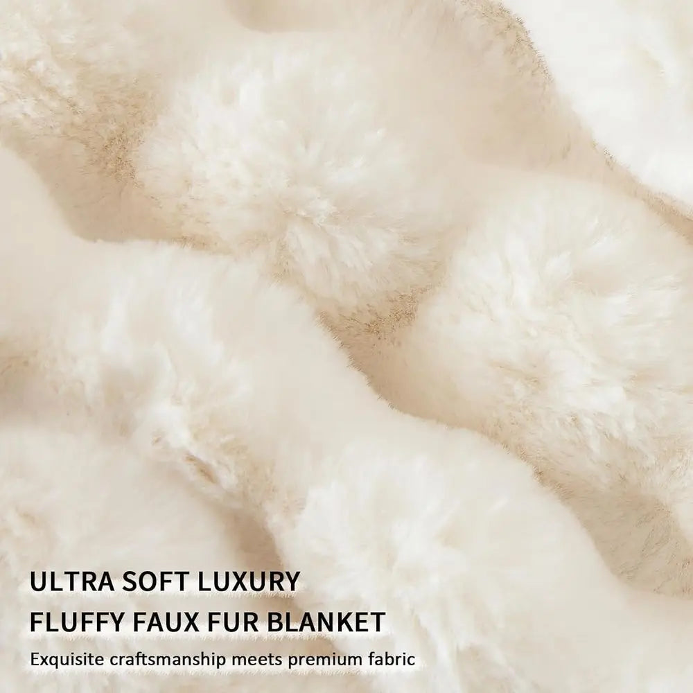 Faux Fur Throw Blanket for Bed-Warm Fuzzy Throw Blanket, Soft Plush Thick Bubble Blankets for Bedroom and Living Room, Furry Lux