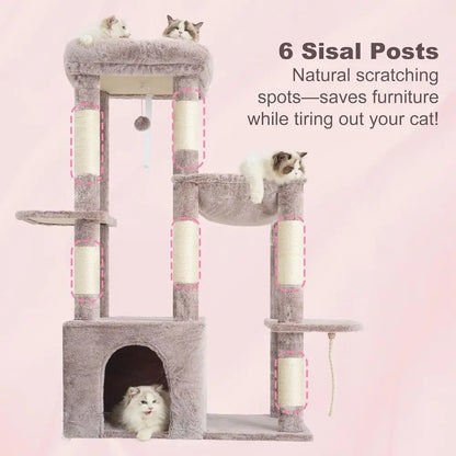 Heybly Heavy Duty Cat Tree, Tower or Indoor Cats Large Adult, Tall Cat Condo House with Extra-Large Baseboard, Multi-Level Plush