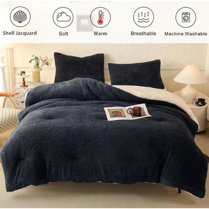 Sherpa Comforter Set Warm Cozy Premium Bedding, 3 Pieces, Full/Queen Size Geometric Quilt with 2 Pillowcases (90x90 Grey)