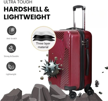 3-Piece Lightweight Hardside Spinner Luggage Set with TSA Lock, 3 piece suitcase set (20in24in28in) (Cherry Red)