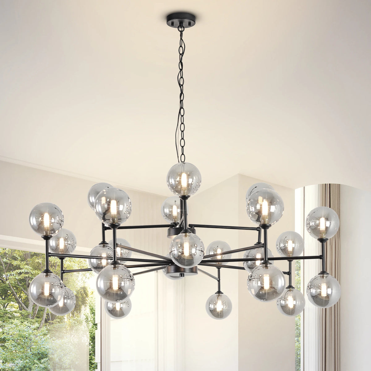 24-Light Sputnik Chandelier Black with Glass Shades Bubble Chandelier for Dining Room Living Room Sputnik Light Fixtures