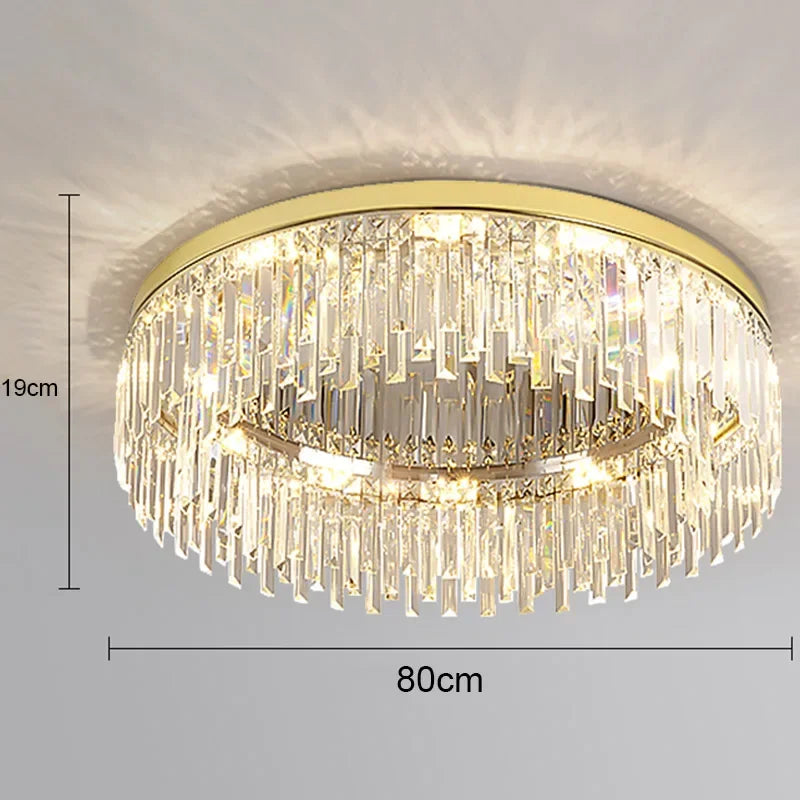 Modern Round Luxury Crystal LED Ceiling Lamps Minimalist Living Room Decor Chandelier Bedroom Whole House Indoor Lighting Home