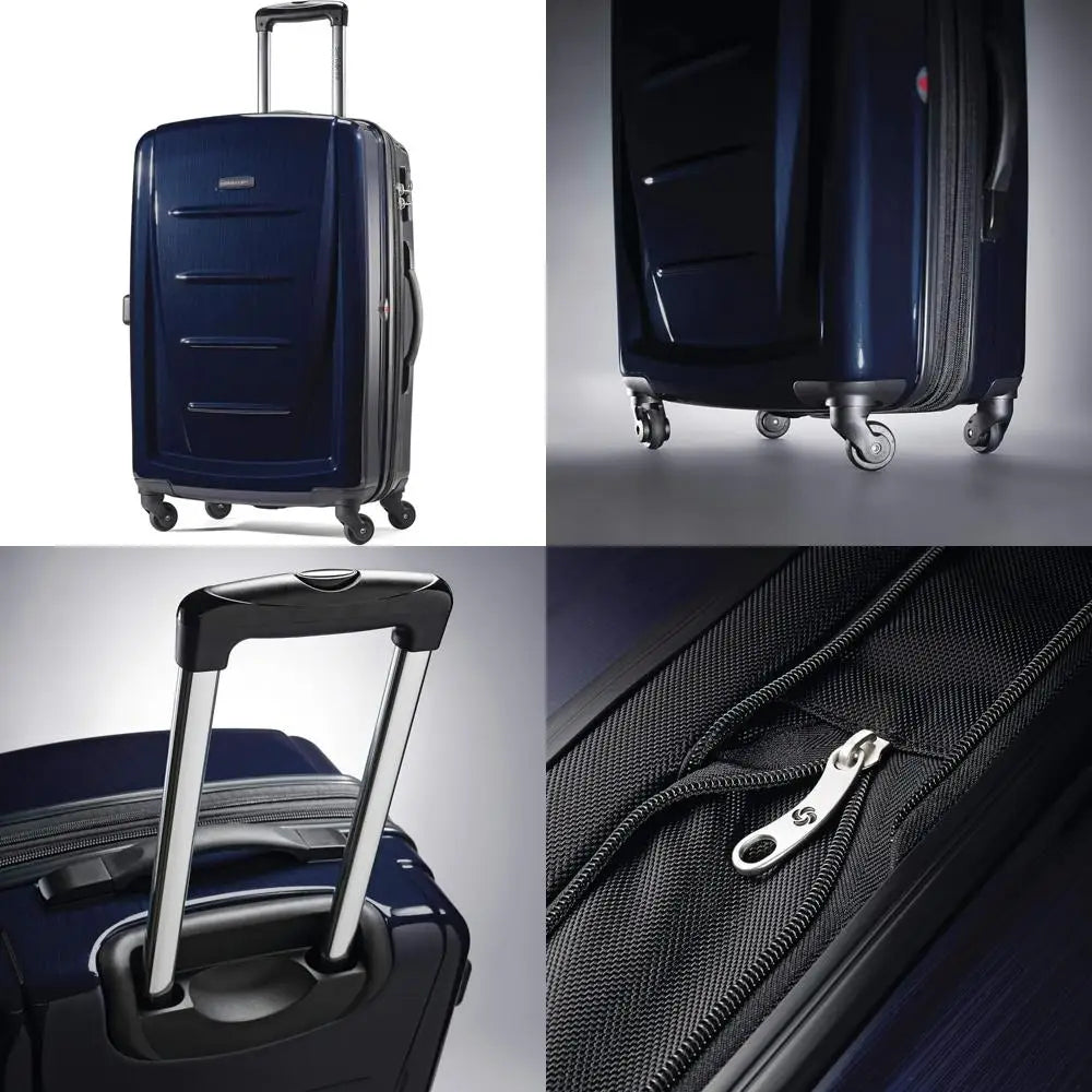 Medium Navy Expandable Spinner Luggage with Hardside, 24-Inch, Ideal for Travel and Business Trips