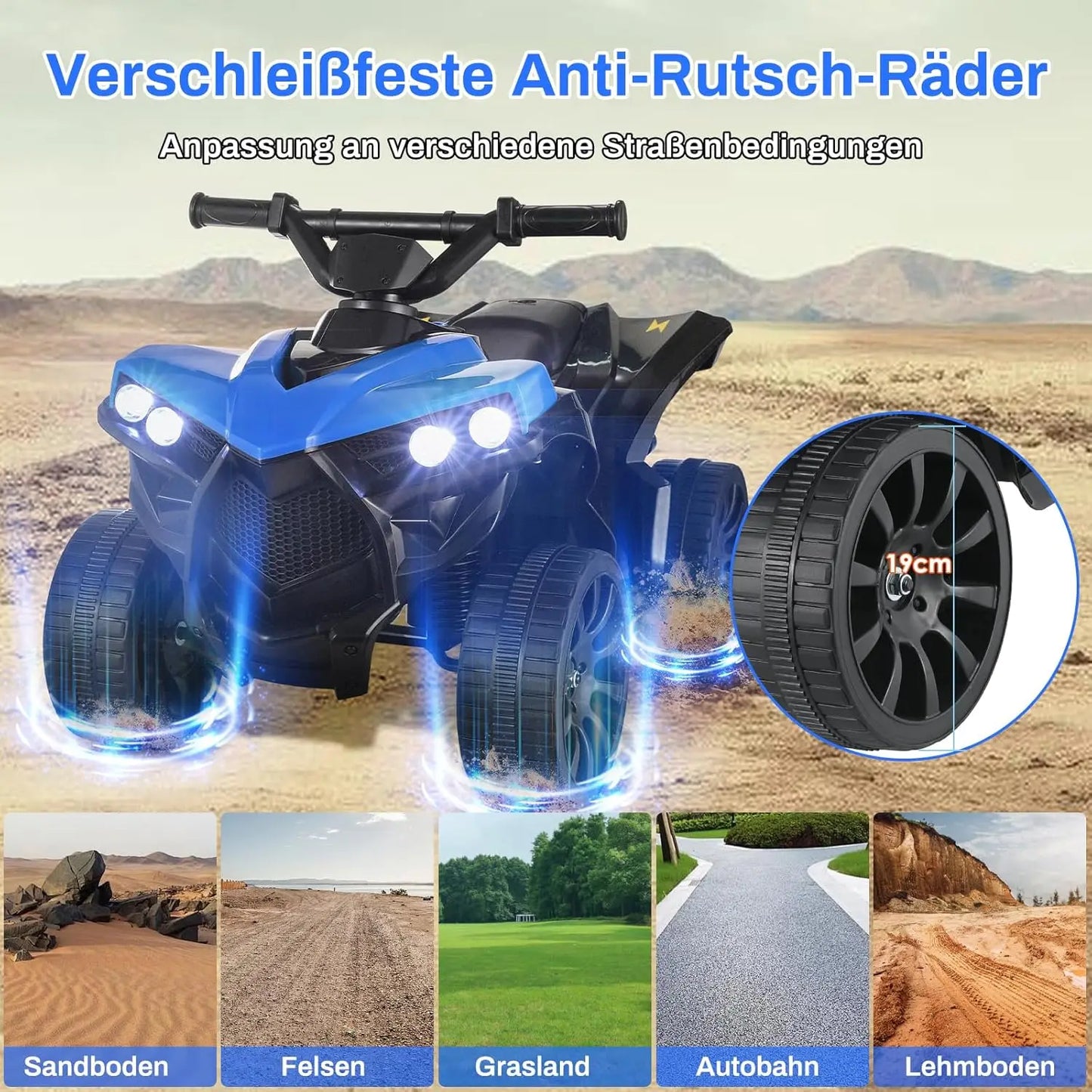Kids Ride On ATV Electric Off-Road Quad Car 6V Battery Powered W/Music, Light