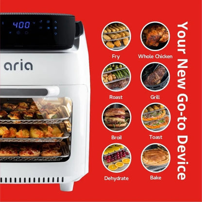 Aria 10 Qt. Touchscreen Air Fryer Oven with Premium Accessory Set and Recipe Book in White Ideal for Healthy Cooking Quick Meal