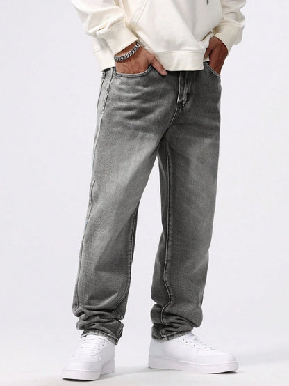 Men's Straight-leg Skinny Grey Jeans American street style is a minimalist design that is suitable for everyday wear
