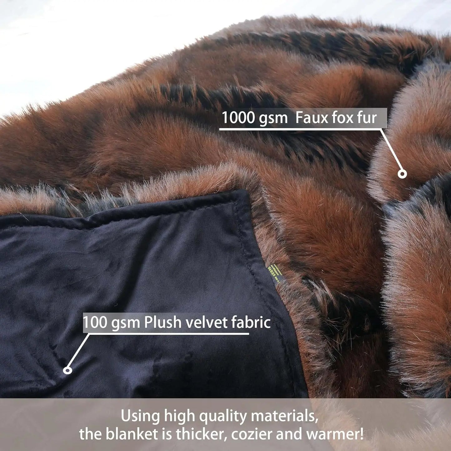 Luxury Faux Fox Fur Blanket 74x90 Brown Super Warm Cozy Fluffy Throw for Sofa Bed Washable