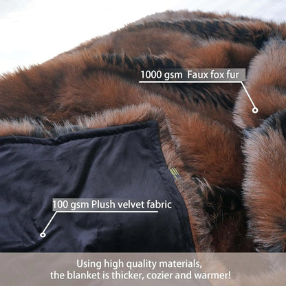 Luxury Faux Fox Fur Blanket 74x90 Brown Super Warm Cozy Fluffy Throw for Sofa Bed Washable