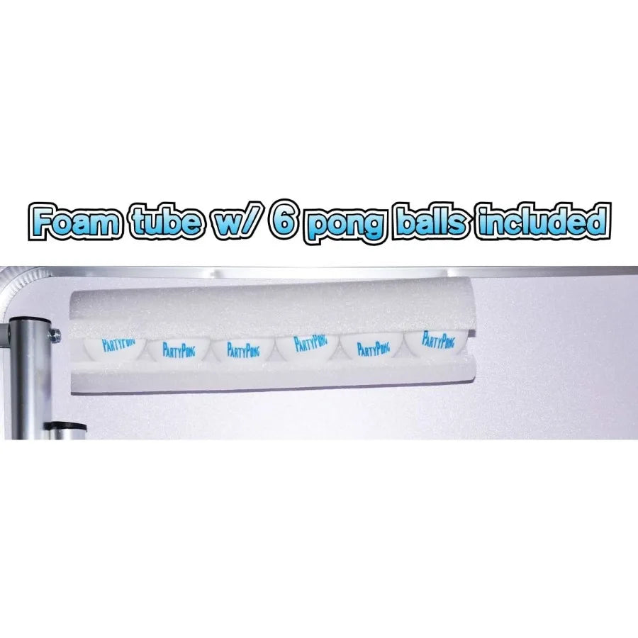 8Foot Folding Portable Pong Table with Optional Cup Holes and LED Lights for Indoor Outdoor Recreation Ideal for Home Game Room