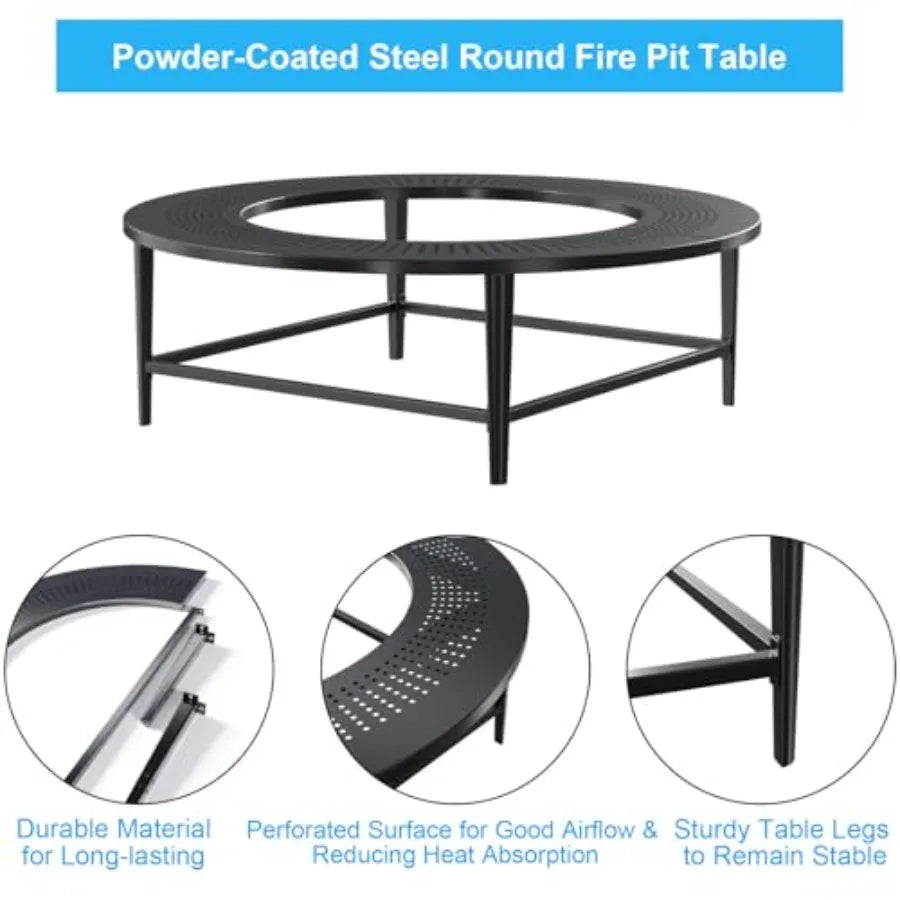 40 Round Outdoor Fire Pit Tabletop with Waterproof Cover for Wood-Burning Stoves Powder-Coated Steel Black Durable and Portable