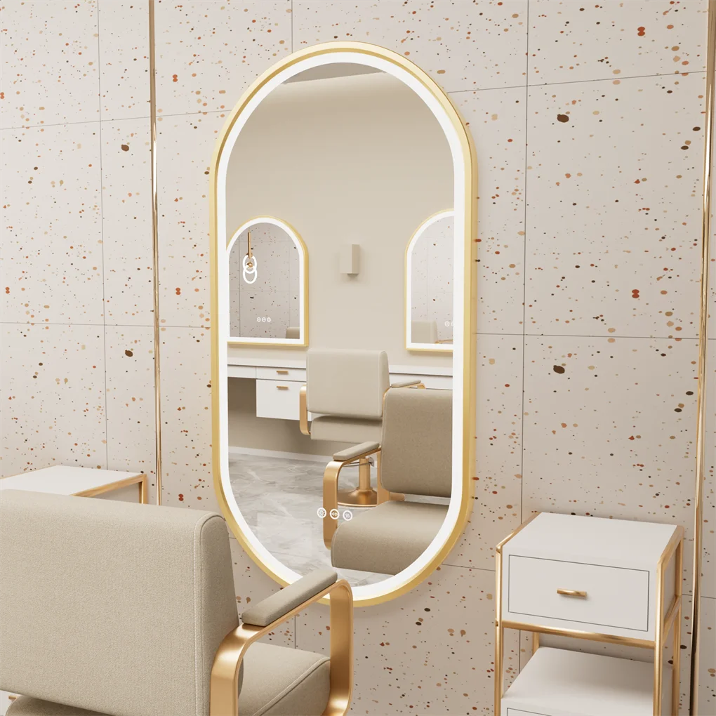 LUVODI Modern Gold Aluminum Framed LED Bathroom Mirror Full Length Makeup Dressing Mirror Fogless for Bathroom