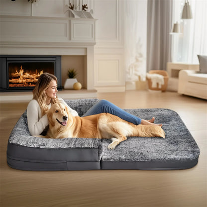 180cm Long Human-Size Giant Dog Bed Foldable Calming Pet Dog Bed Plush Cover Orthopedic