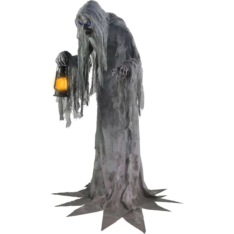 Wailing Graveyard Phantom 7-Ft Animated Halloween Decoration with Lantern - Spooky Haunted House Animatronic