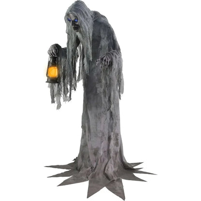 Wailing Graveyard Phantom 7-Ft Animated Halloween Decoration with Lantern - Spooky Haunted House Animatronic