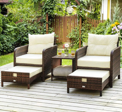 5 Pieces Patio Furniture Set, Rattan Balcony Furniture with Ottomans, PE Wicker Outdoor Patio Chairs Set with Coffee Table for