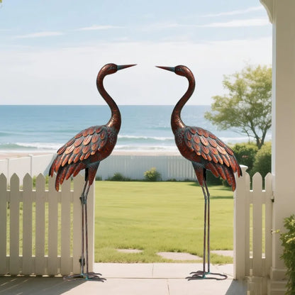2PCS Garden Crane Statues Outdoor Sculptures Metal Yard Art Statue for Garden Decoration Large Size Set of 2