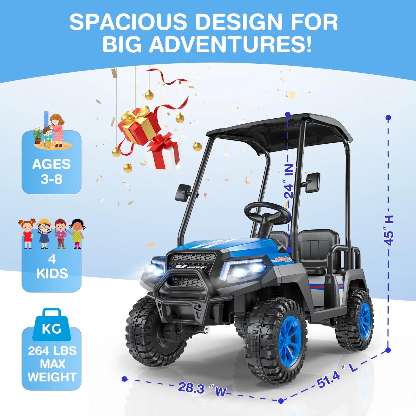 LIGIANT 24V 4-Seater Ride On Golf Cart for Big Kids, 4WD, 264 Lbs Load, Remote, Music, Suspension, Christmas Gift for Kids