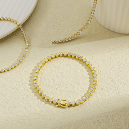 GEM'S BALLET Heart Shape 3x3mm Moissanite Bezel Set Tennis Bracelet 925 Sterling Silver 14K Gold Stackable Bracelet Gift for Her