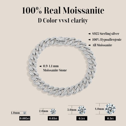 ATTAGEMS Moissanite Cuba Chain 100%S925 Sterling Silver for Man Women Classic Tennis Bracelet Fine Jewelry Shipping from the USA