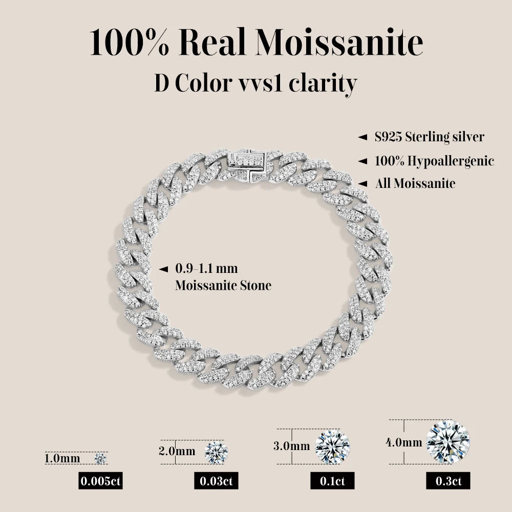 ATTAGEMS Moissanite Cuba Chain 100%S925 Sterling Silver for Man Women Classic Tennis Bracelet Fine Jewelry Shipping from the USA