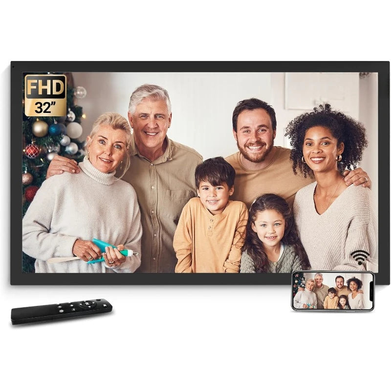 32 Inch Large Digital Picture  Frame with Bluetooth Speaker, Remote Control, Share Pictures via App, Auto-Rotate, Black