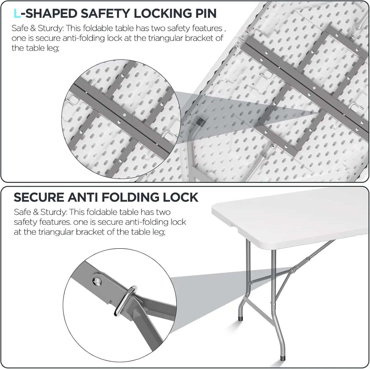 8 ft Folding Picnic Table with Handle & Safety Locks, Portable Outdoor Indoor Plastic Dining Table for Camping, Picnic, Party