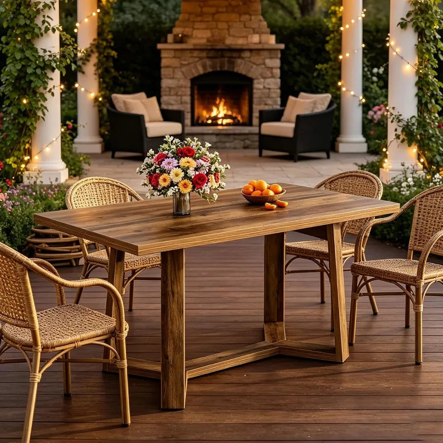 Dining Table for 4, 47 inch Dinning Room Table with Sturdy Geometric Base, Farmhouse Wood Rectangle Kitchen Table for Dining Ro