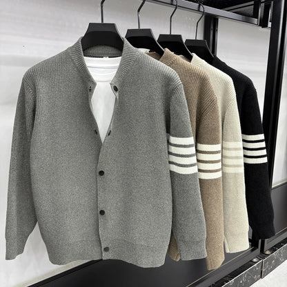 Men's Autumn Fashion Travel Outdoor Button Cardigan Baseball Collar Knitted Sweater Solid Color Versatile Casual Sweater Instock