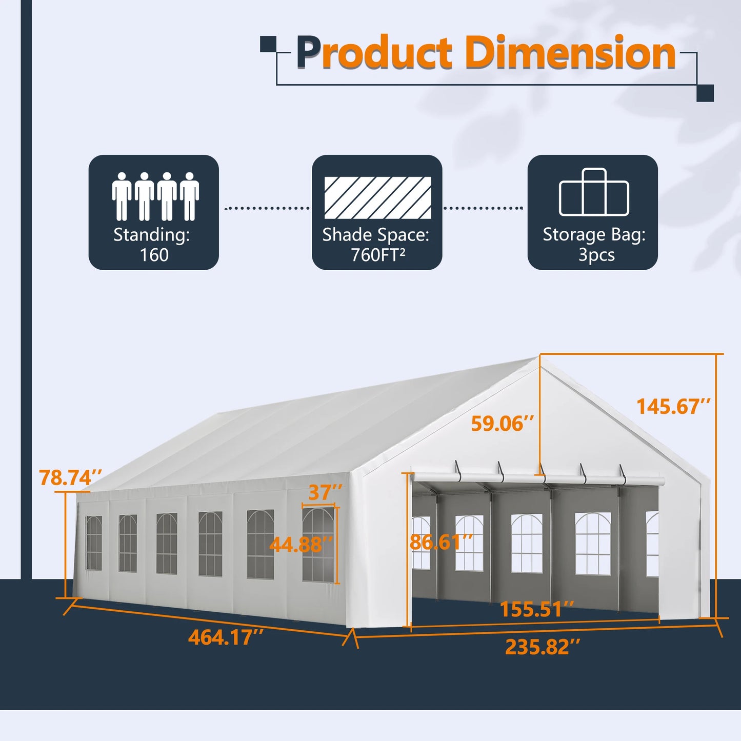 20x40FT Heavy Duty Party Tent, Large Commercial Canopy with Removable Sidewalls & 3 Carry Bags for Weddings, Events, and Outdoor