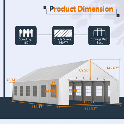 20x40FT Heavy Duty Party Tent, Large Commercial Canopy with Removable Sidewalls & 3 Carry Bags for Weddings, Events, and Outdoor