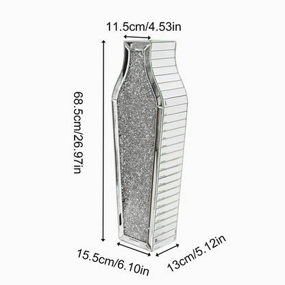 Luxury Floor Glass Vase Large Tall Stand Silver Crushed Diamond Floor Vase for Home Hotel Decorative