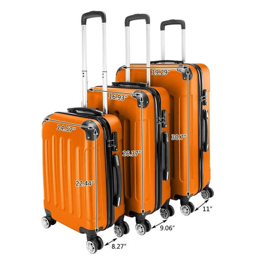 Lot 3 Luggage Set ABS Trolley Spinner 20"/24"/28" Suitcase Travel Organizer