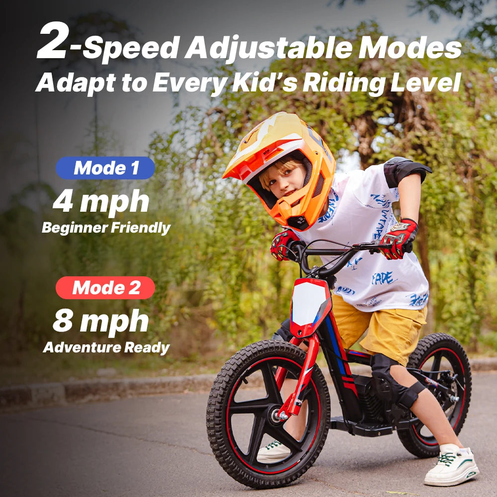 RFN Kids 24V Electric Balance Bike – 170W Motor, 2-Speed Mode, 12" Off Road Electric Dirt Bike, Safe Starter Ebike for Ages 3+
