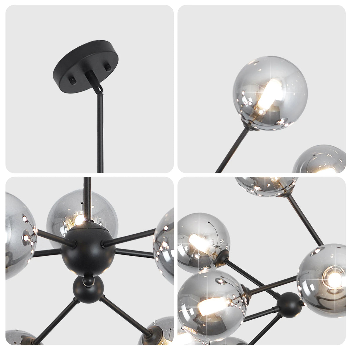 Chandelier Living Room Light Fixtures 15-Lights Sputnik Chandelier Bubble Glass Chandelier for Foyer Dining Room
