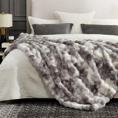 Cozy Faux Fur Throw Blanket for Couch, Soft Plush Thick 50x60 Inches Tie-dye Taupe