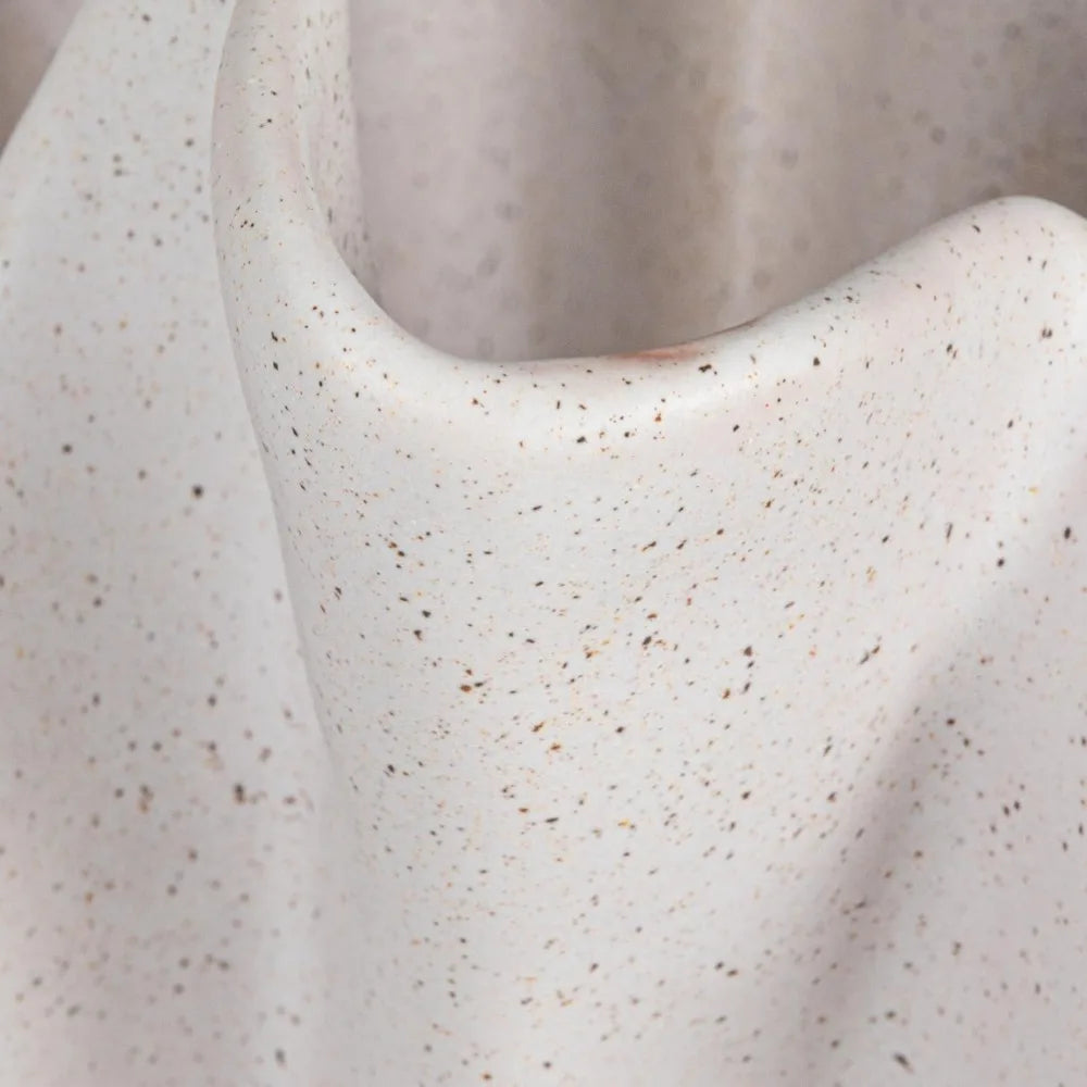 Elegant Ruffled Stoneware Vase Cream Home Decor Farmhouse Style Floral Arrangement Centerpiece