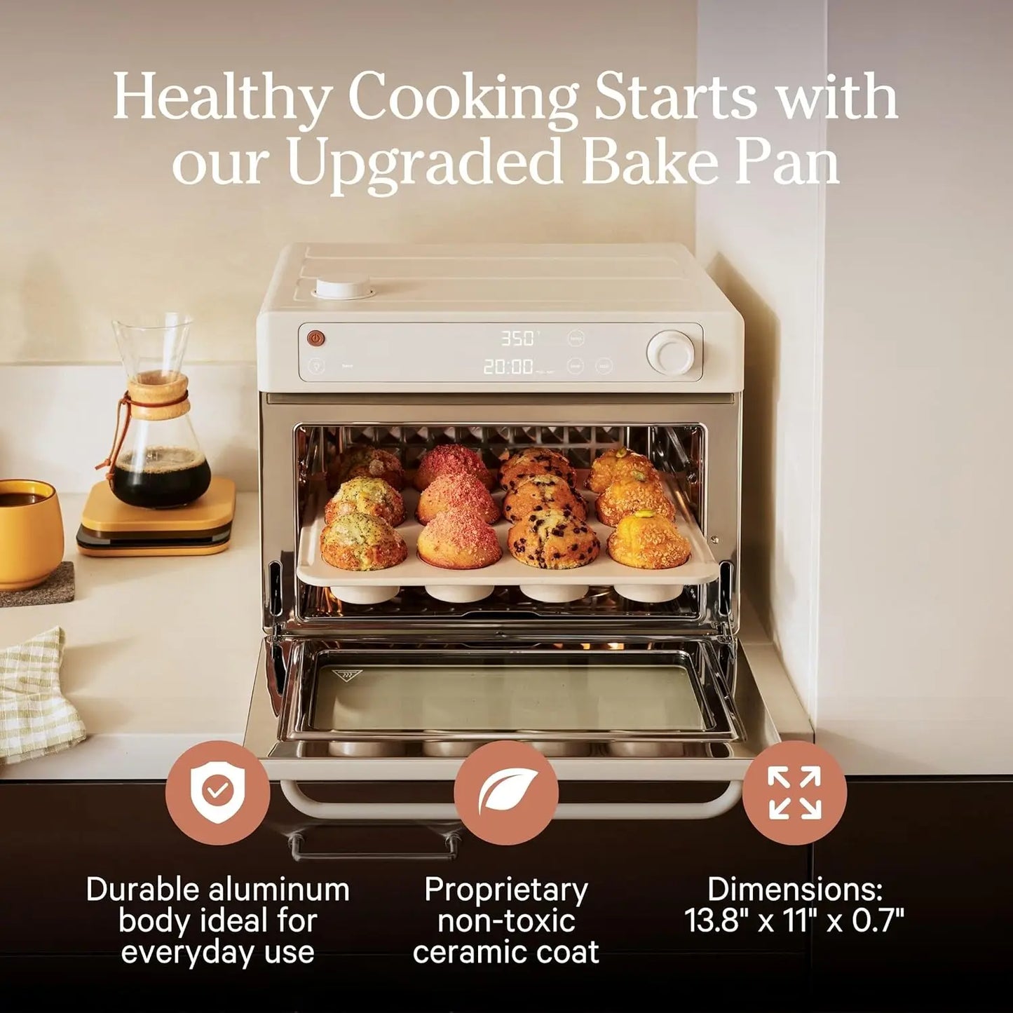 6-in-1 Air Fryer Toaster Oven with Steam Infusion, Non-toxic PFAS-Free Countertop Combo with Bake Pan & Basket