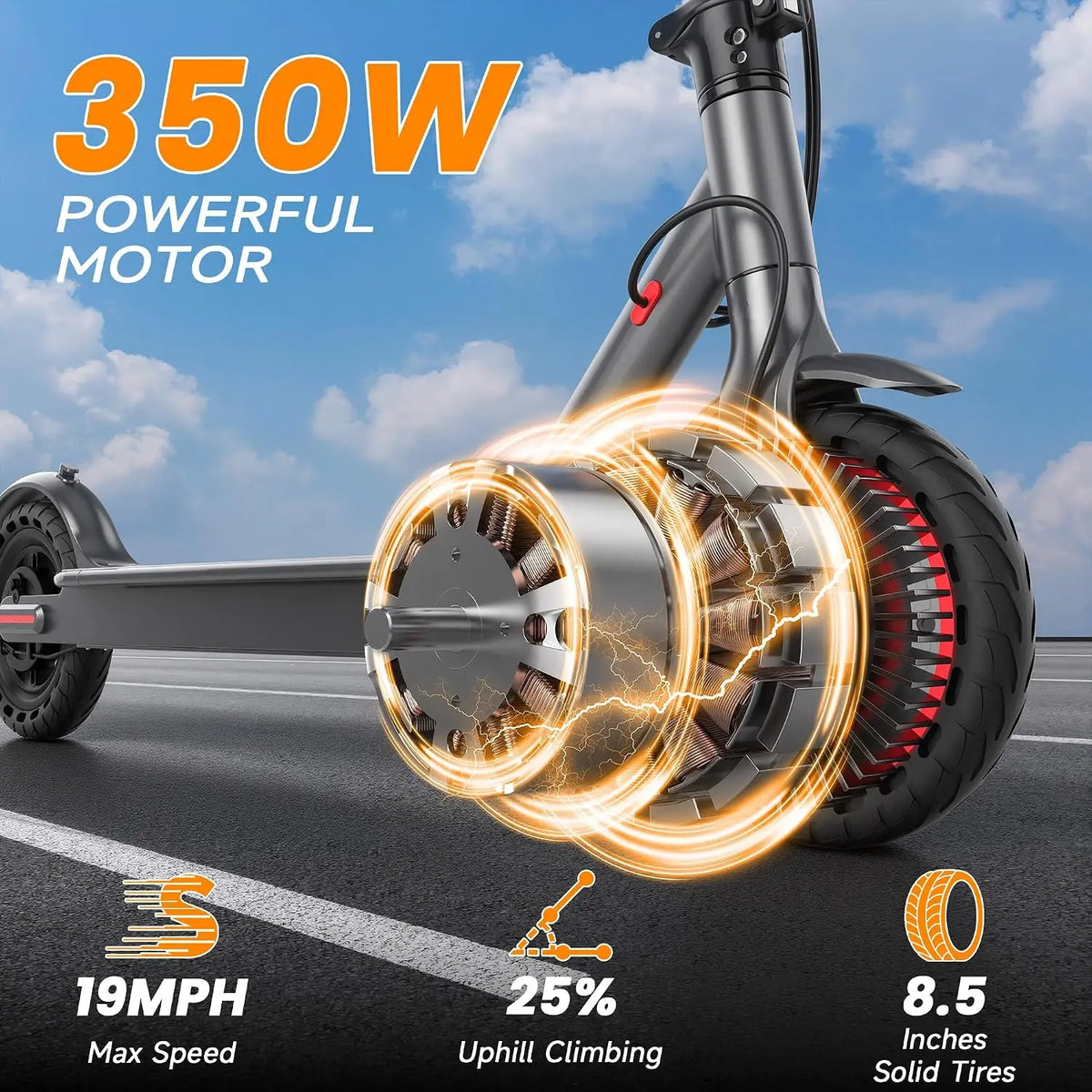 8.5'' Electric Scooter 36V 7.8Ah Battery Up to 19MPH Max Speed 350W Brushless Motor Max 23Miles Long Range Foldable Escooter for Adults App Control for Commuter