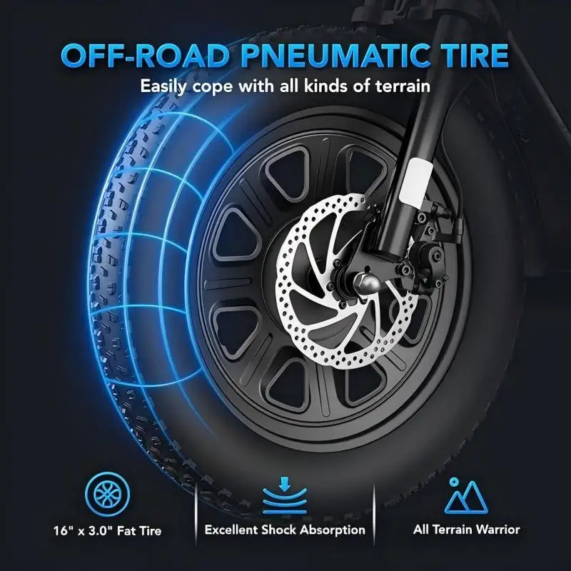 Peak 1200W Electric Scooter with Seat, 16 Inch Fat Tire Electric Scooter for Adults and Teens, E Scooter for Basket Commuting