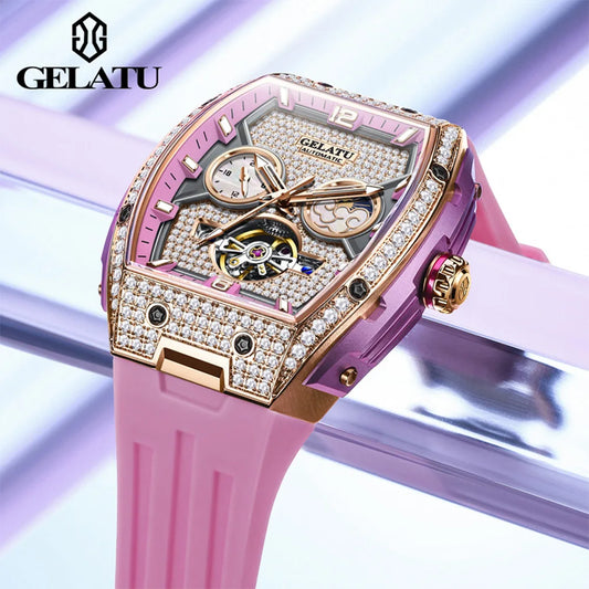 GELATU beautiful ladies' watches waterproof Diamond dial Automatic mechanical watch for women skeleton genuine brand wristwatch