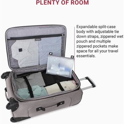 SwissGear Sion Expandable Medium Suitcase with 360° Wheels for 1-7 Day Trips, 25 Pewter
