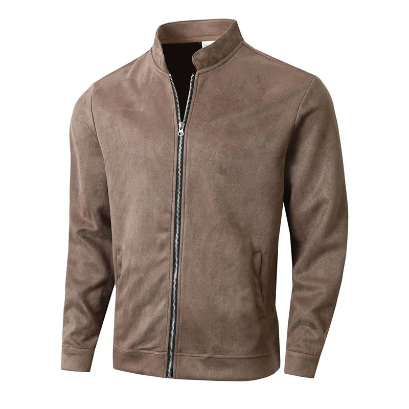 Autumn Winter Slim Fit round collar Jacket Men sportswear Casual Zipper Cardigan Coat pure color Male Fashion long sleeve Jacket