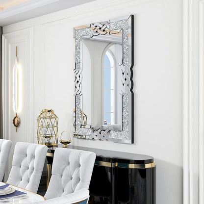 LUVODI Wall Decorative Mirror Silver Crystal Crush Glass Mirror for Living Room/Bed/Dining Room/Bath Room Decor