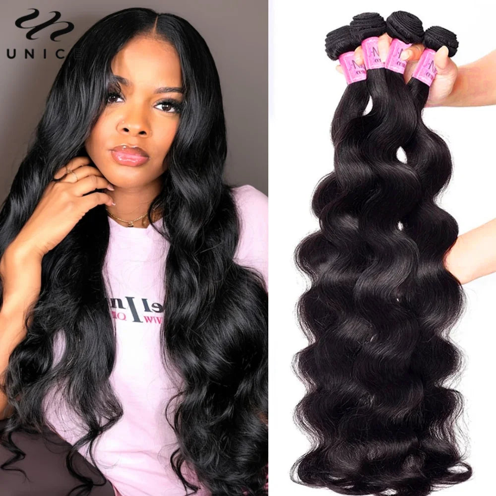 UNice Body Wave Bundles 1/3/4 PCS Natural Color 100% Human Hair Bundles 100Grams Per Bundle Sew In Weaves Hair Extensions