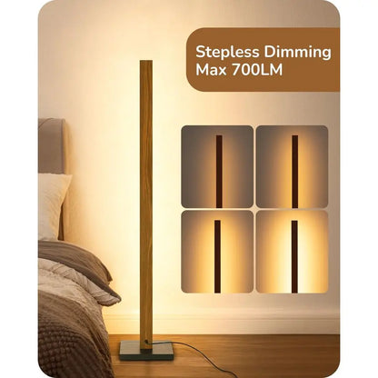 Mid Century Modern Floor Lamp with Remote, Dimmable Wood LED Corner Lamp, Minimalist Standing Mood Lighting for Living Room, Bed